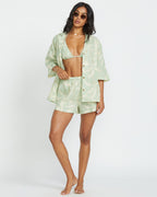Beach Side Printed Short Sleeve Shirt - Pistachio