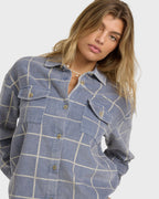 Fadeaway Long Sleeve Cord Shacket - Stone Blue