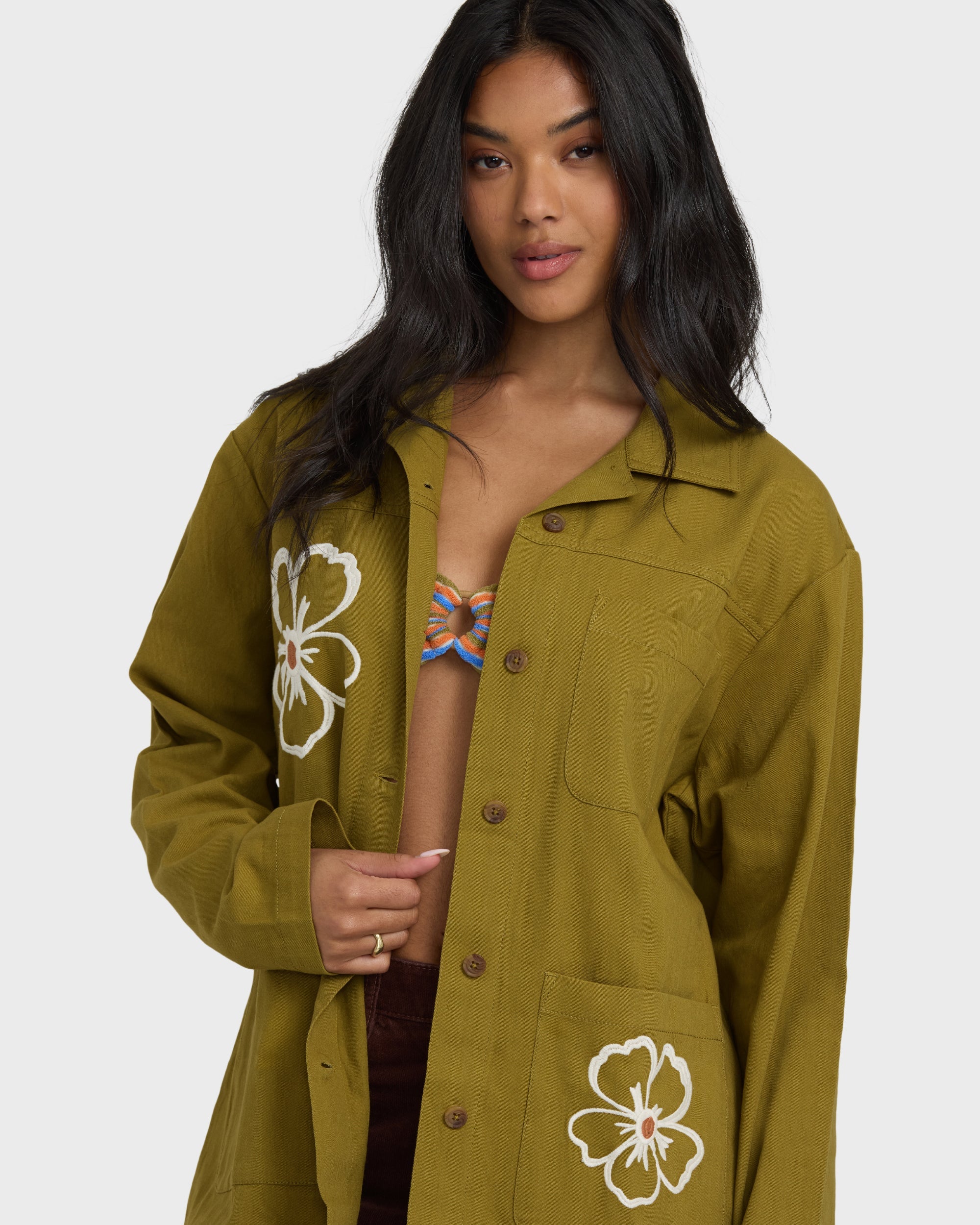 Floral Fields Shacket - Moss