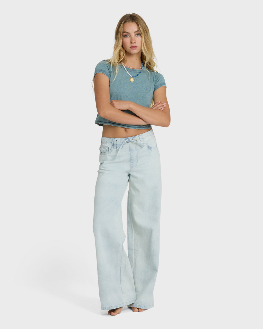 Jade Saltwashed Elastic Waist Pants - Blue Mist