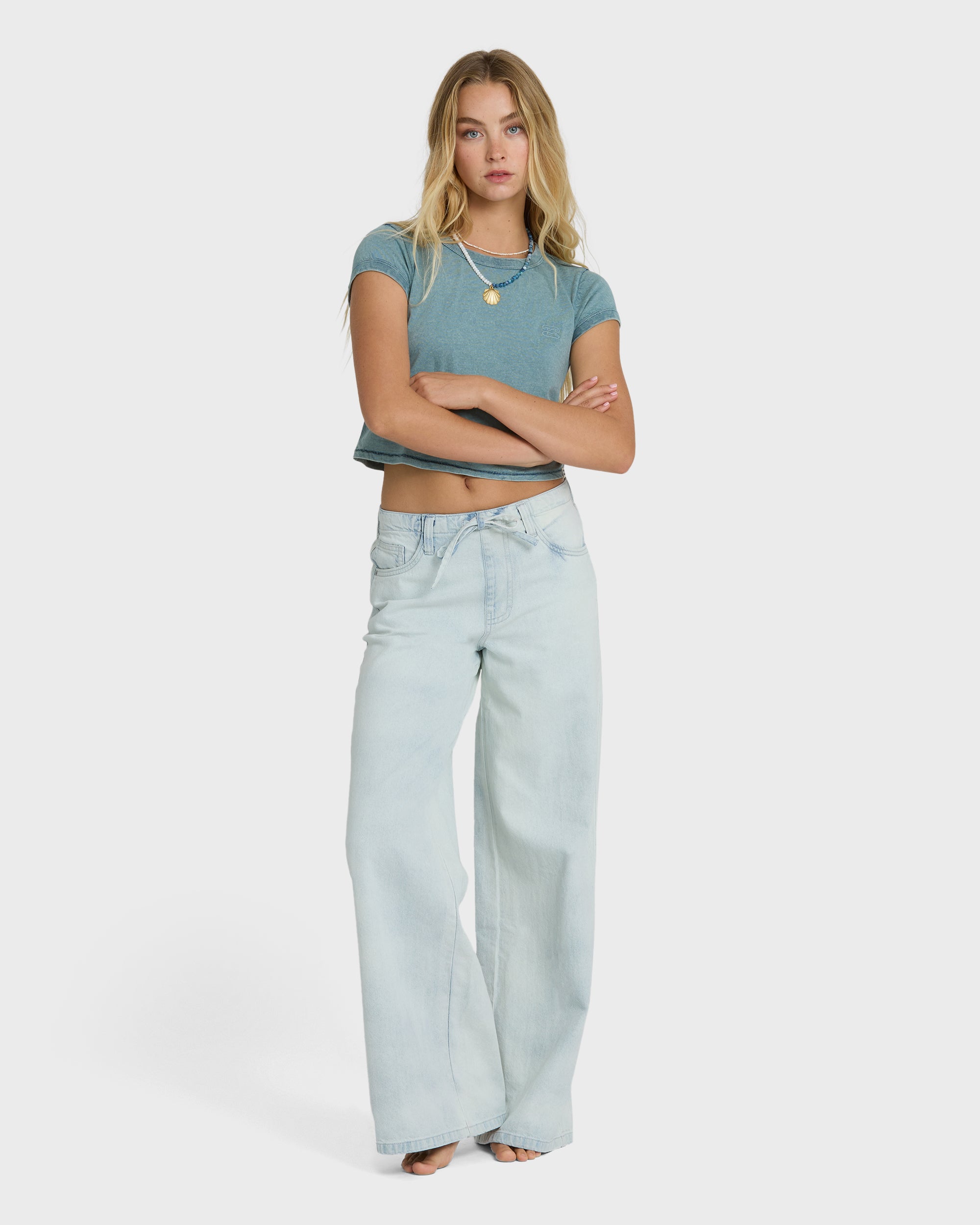 Jade Saltwashed Elastic Waist Pants - Blue Mist
