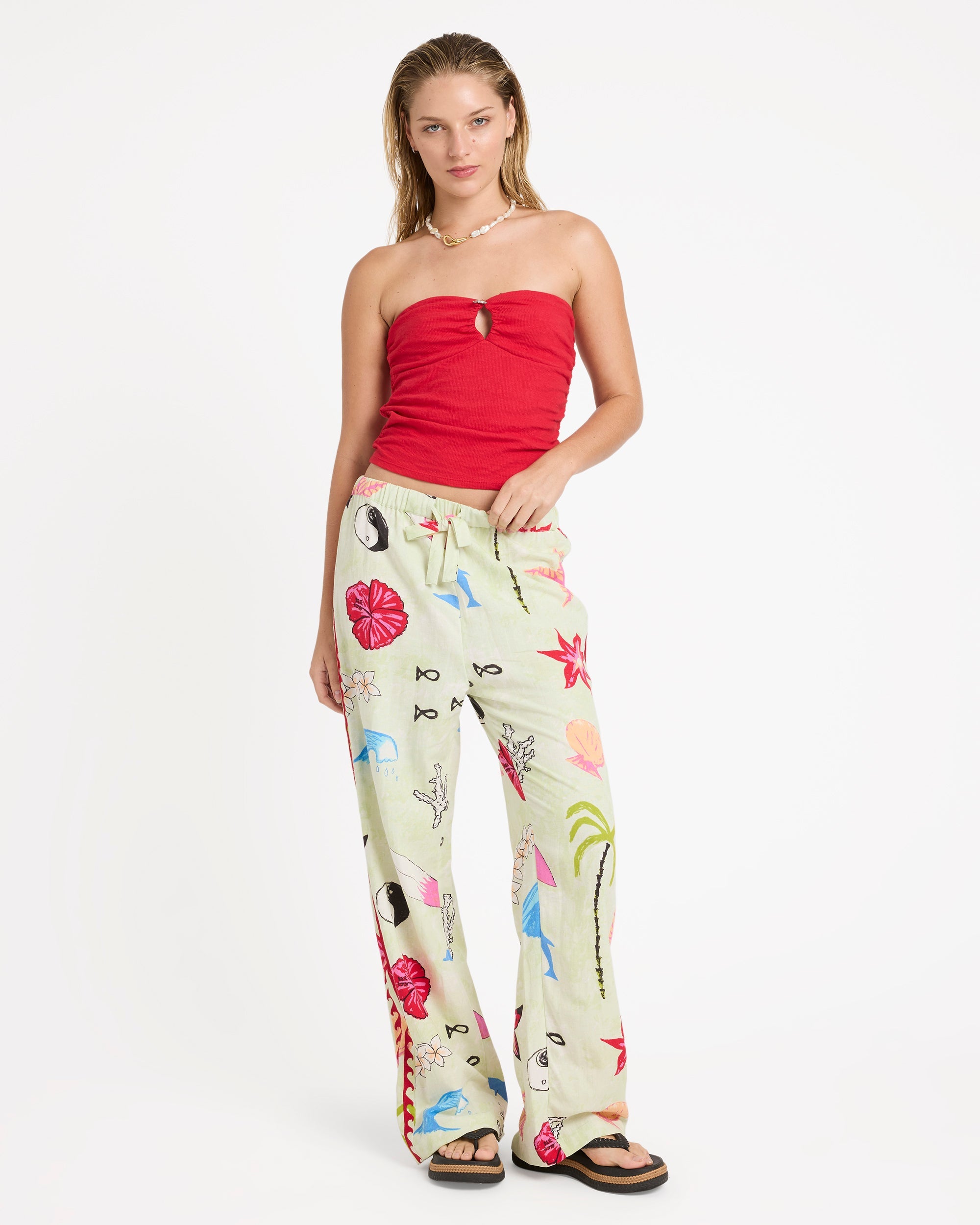 Lottie Hall Woven Elastic Waist Pants - Sunny Lime