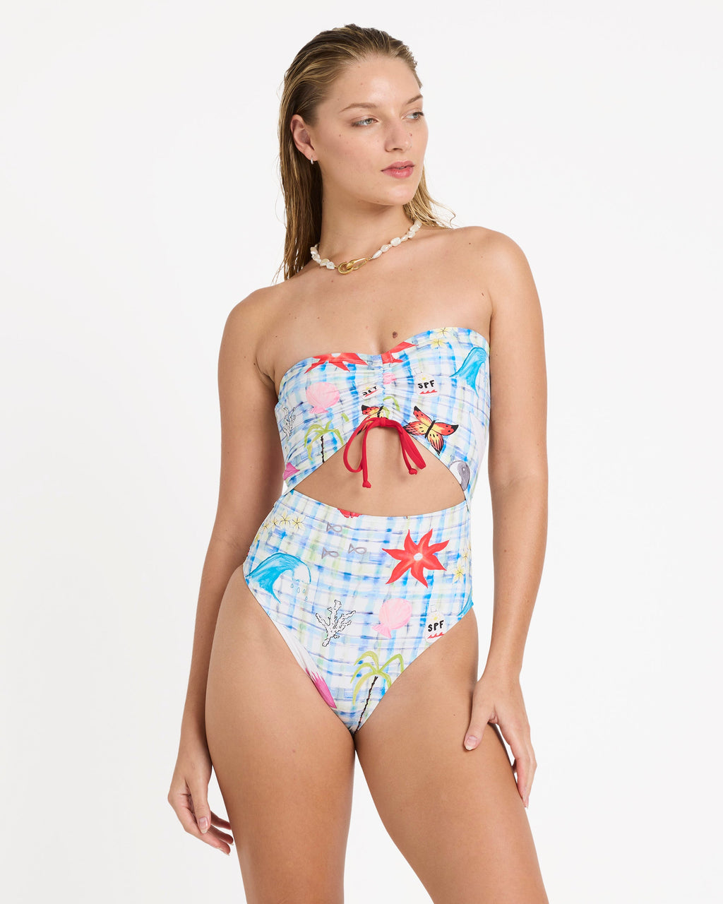 Lottie Hall Summer Bandeau One-piece Swimsuit - White Multi
