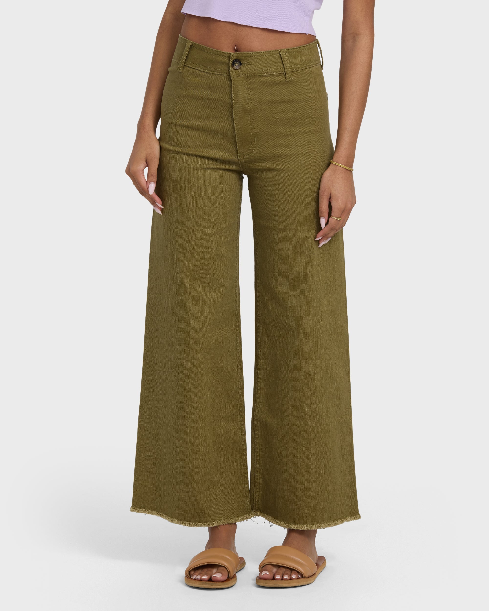 Free Fall High-Waist Twill Pants - Martini Olive