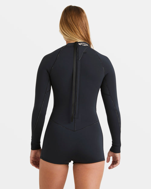 2/2mm Spring Fever Natural Upcycler Flatlock Back Zip Long Sleeve Springsuit - Black