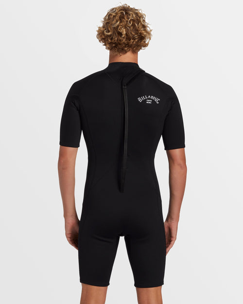 2mm Foil Flatlock Back Zip Short Sleeve Springsuit - Black