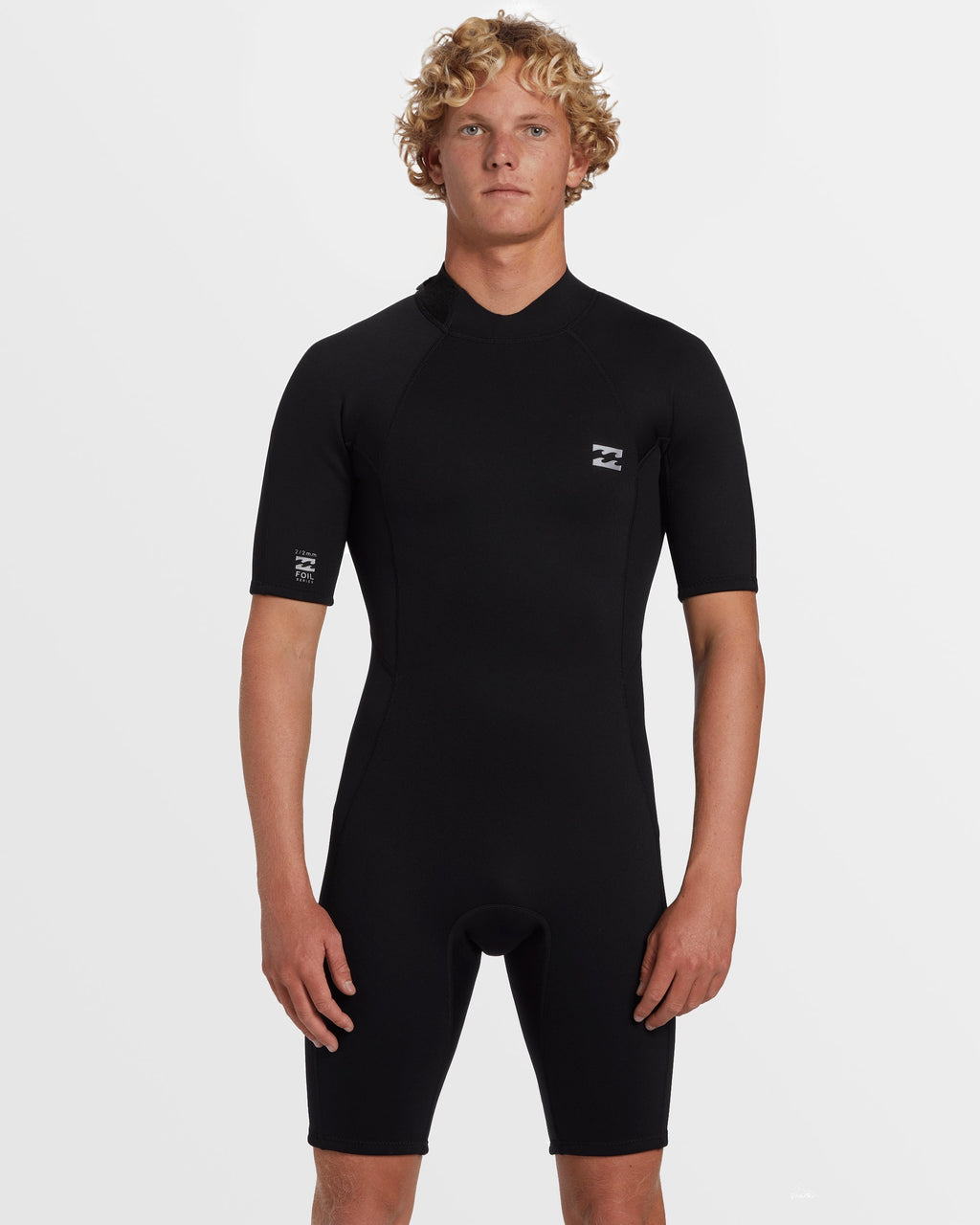 2mm Foil Flatlock Back Zip Short Sleeve Springsuit - Black