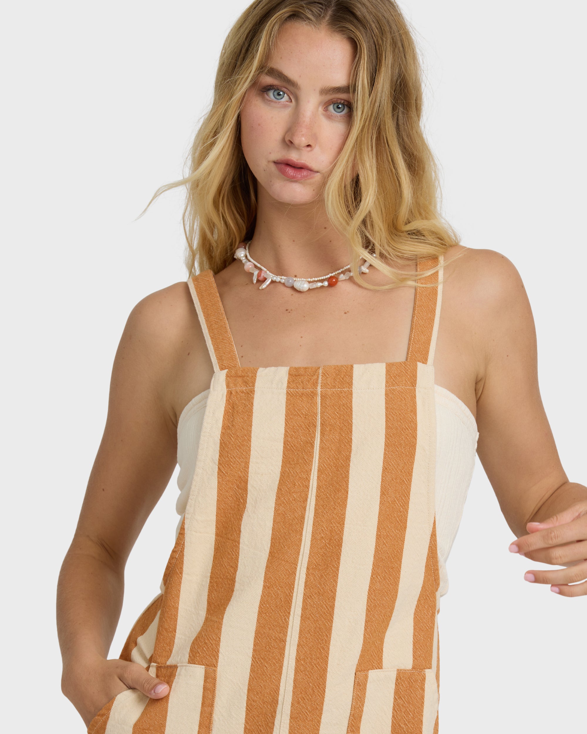 Beach Crush Yarn-Dyed Overalls - Caramel Cafe