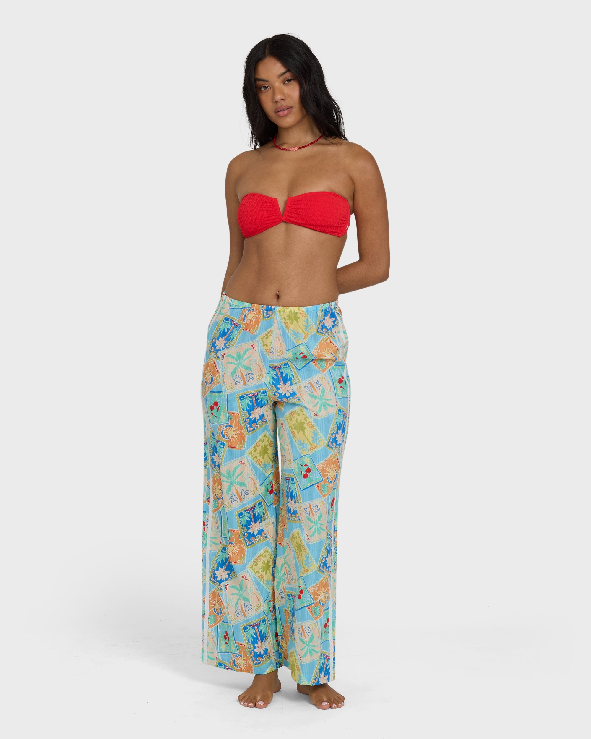 Palm Grove Elastic Waist Pants - Dream Blue
