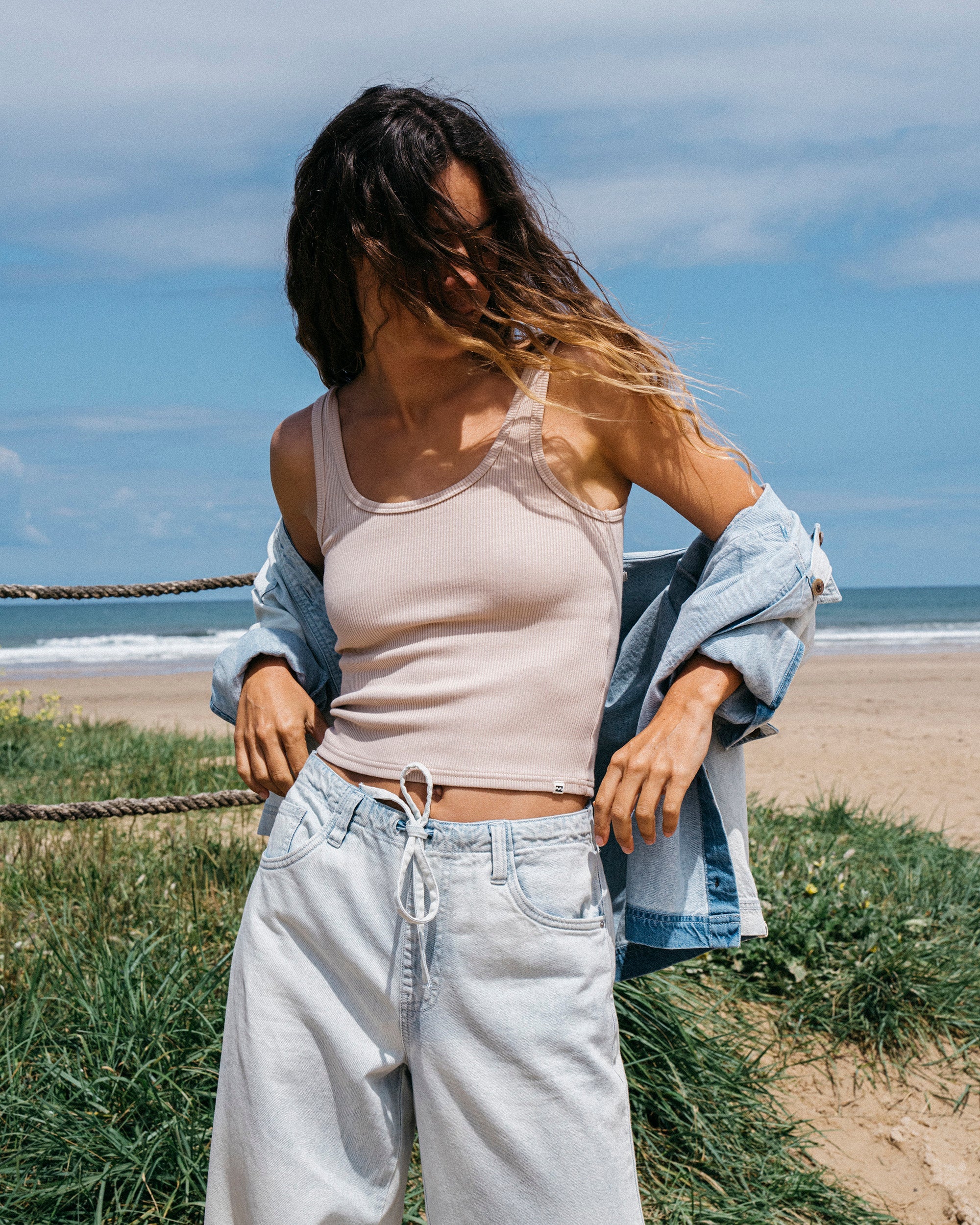 Jade Saltwashed Elastic Waist Pants - Blue Mist